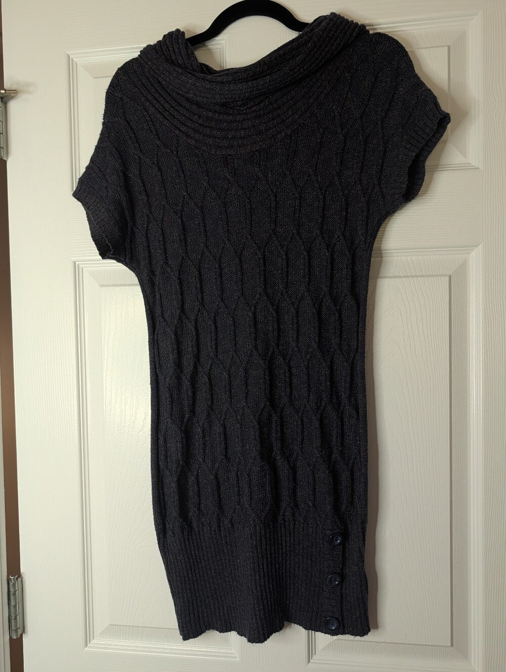 Maurices Women’s Medium Charcoal Cable Knit Cowl Neck Sweater Tunic Short Sleeve